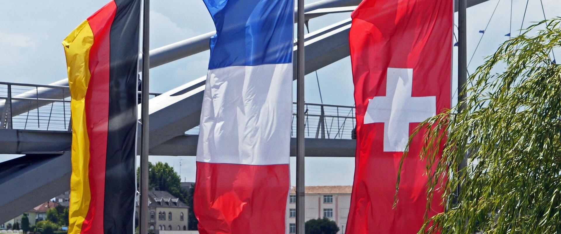 Flags of Germany, France and Switzerland